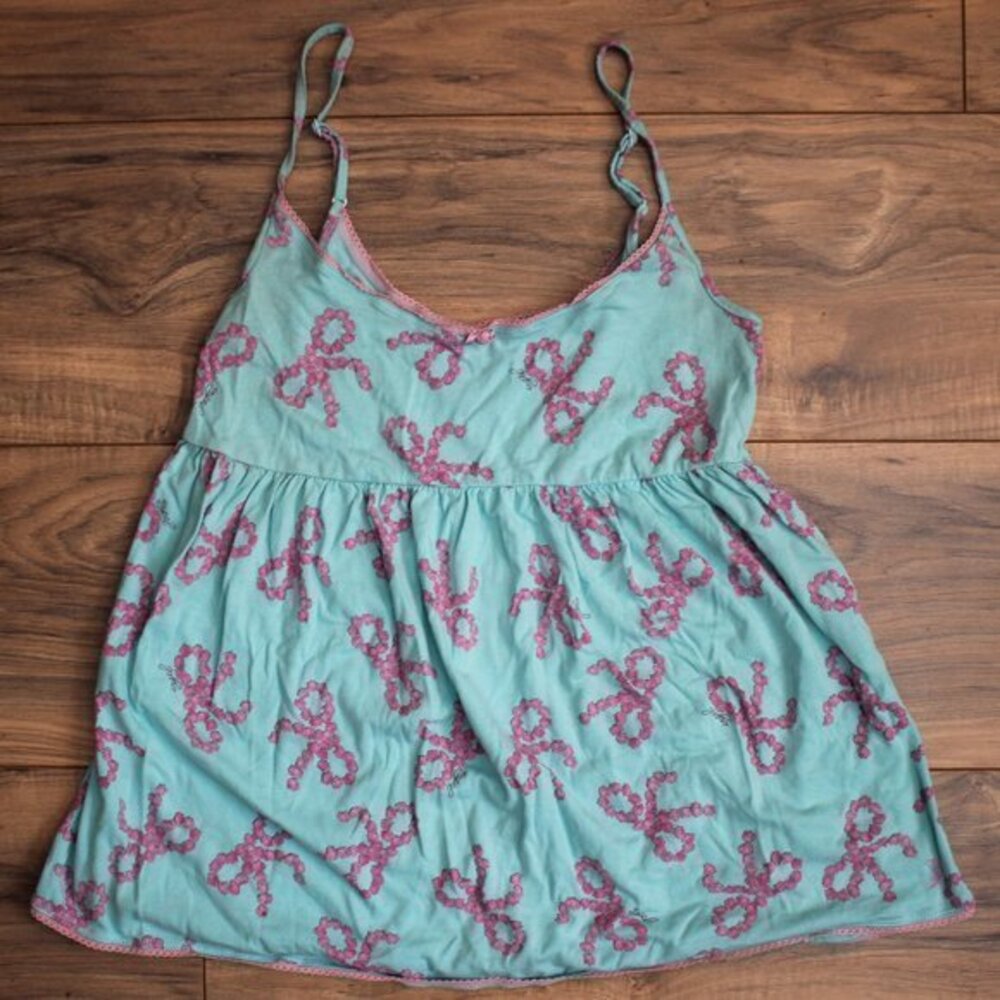 Angel Blue & Pink Bow Flower Babydoll Camisole Cami Top